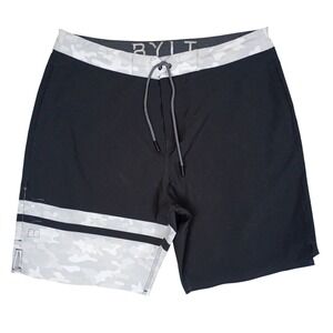BYLT Basics Coastal Boardshort Mens XL Black Camo Grey Athletic Surf Swim Shorts